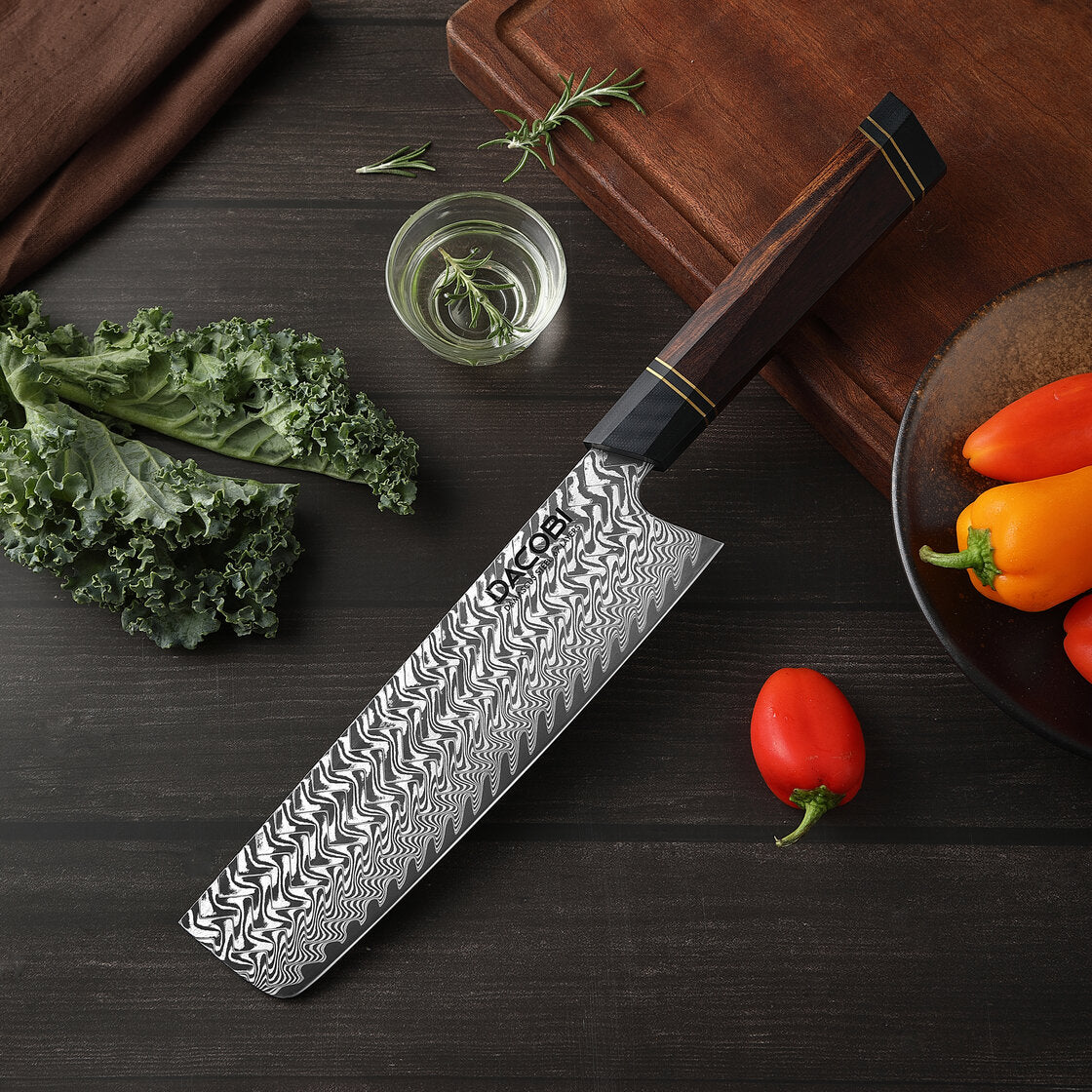 Nóż Nakiri C55, stali damasceńska, 18.5 cm - DACOBI.pl