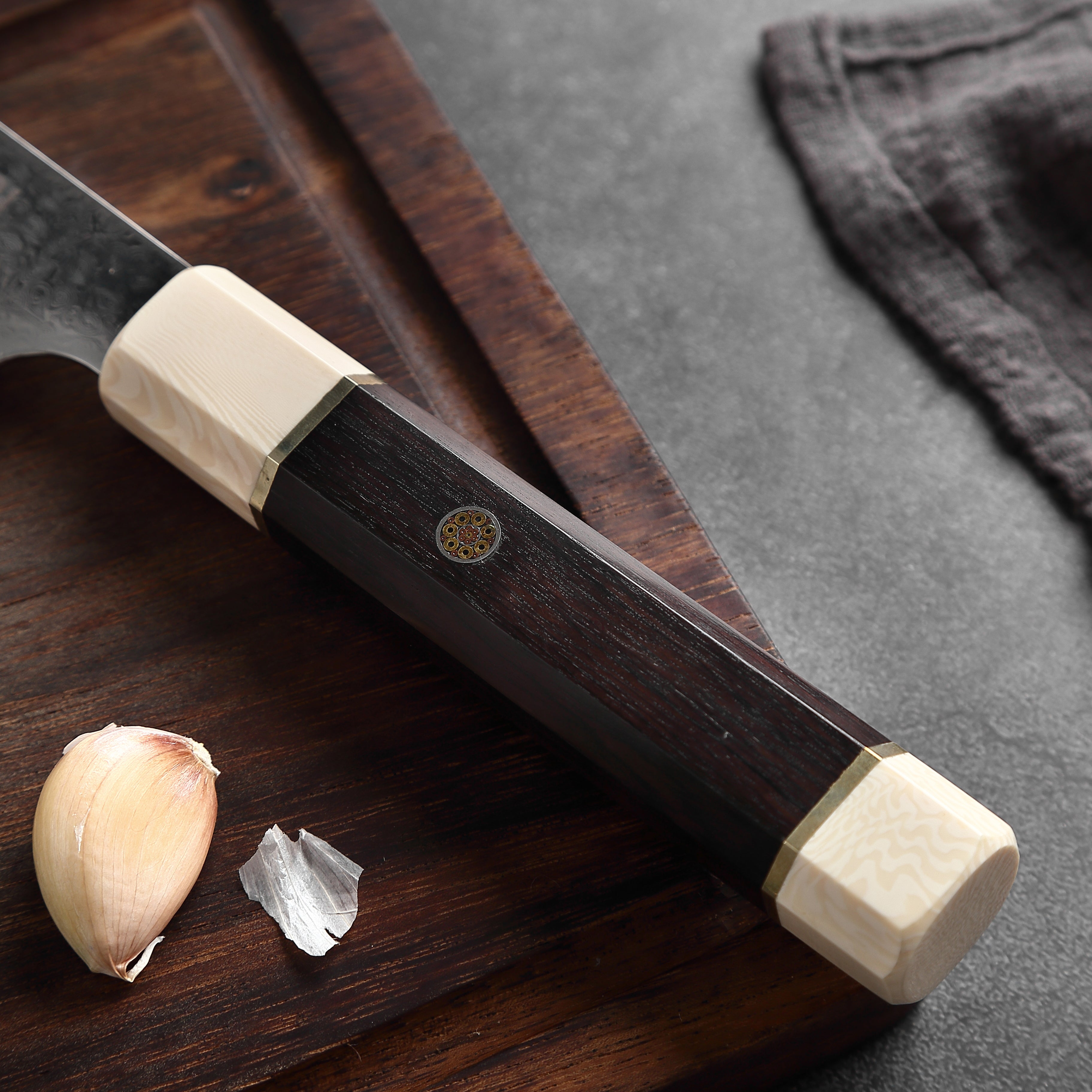 Nóż Santoku C12, stal damasceńska, 20.5 cm - DACOBI.pl