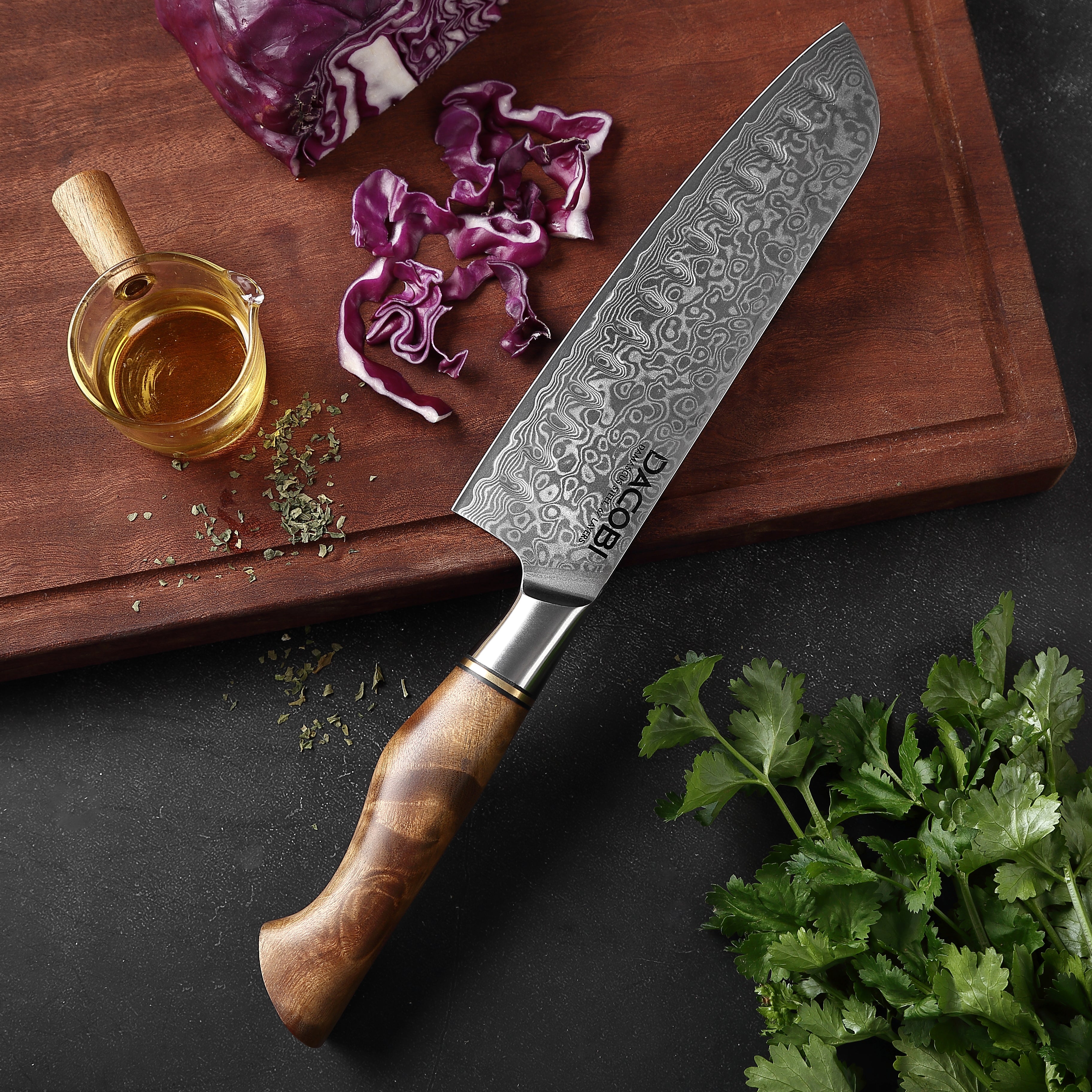Nóż Santoku C33, stal damasceńska, 18 cm - DACOBI.pl